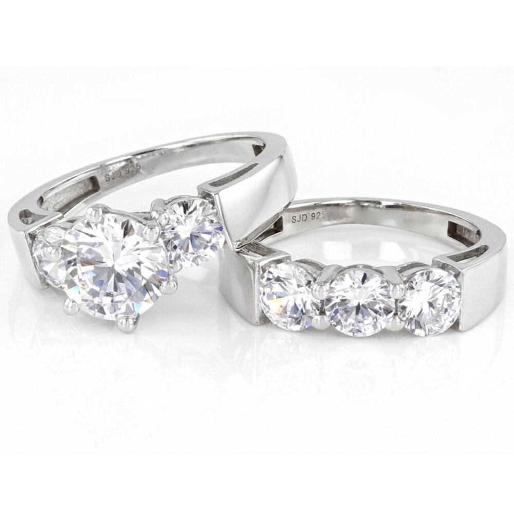 JTV White Cubic Zirconia Platinum Over Sterling Silver Ring with Band -  8